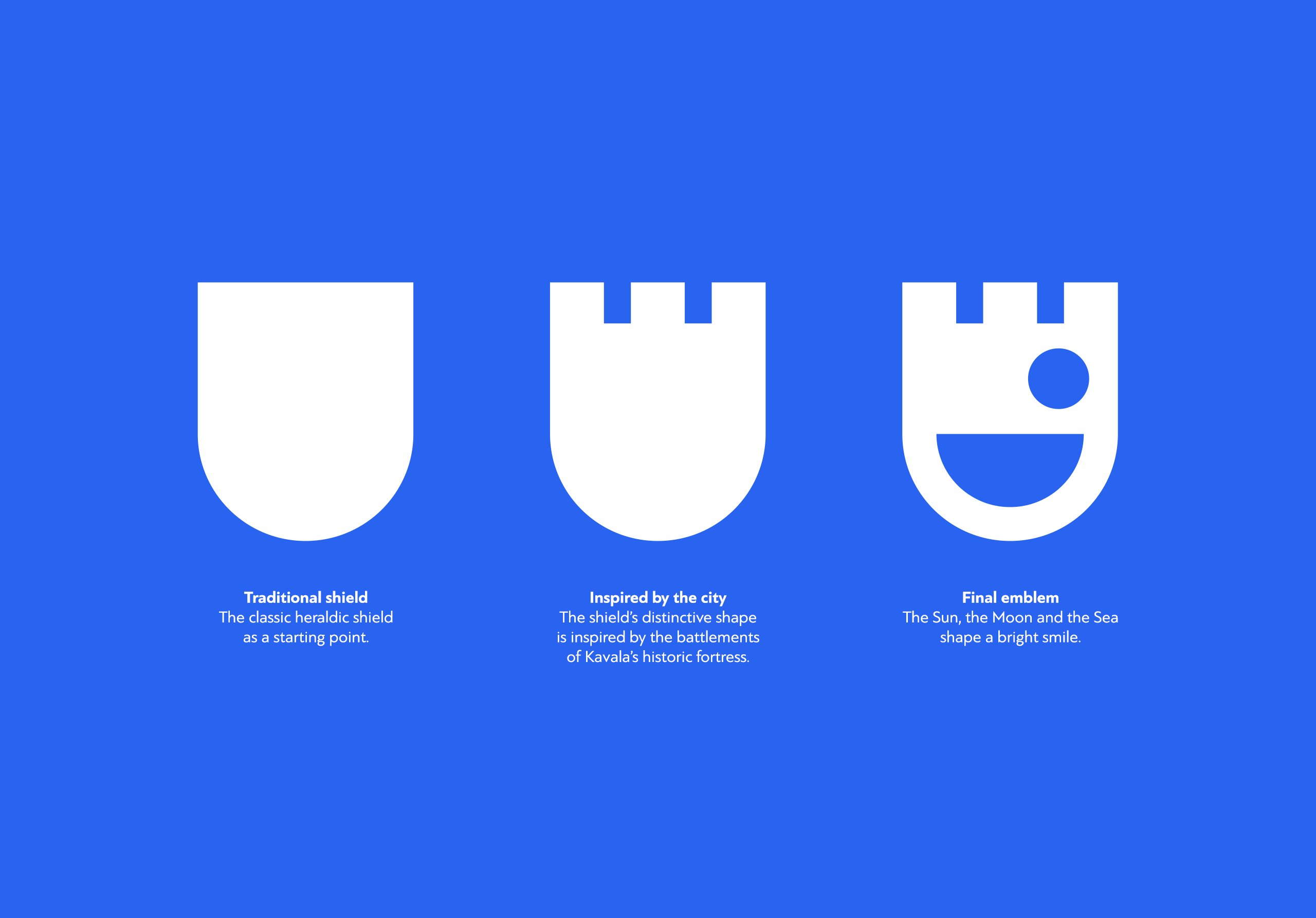 visit kavala – development of the emblem from heraldic shield to battlements to the final face