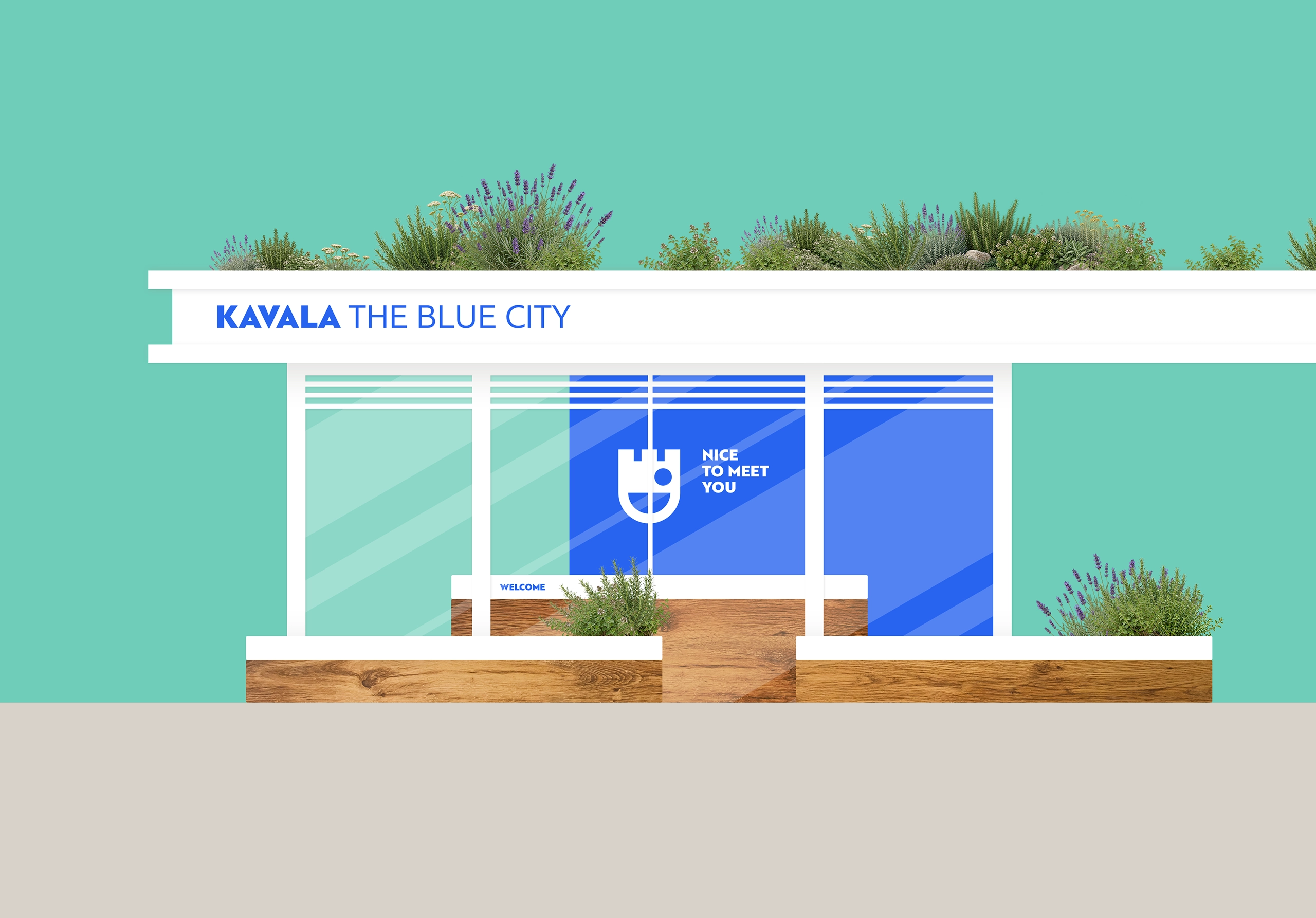 visit kavala – tourist information pavilion with signage, close view